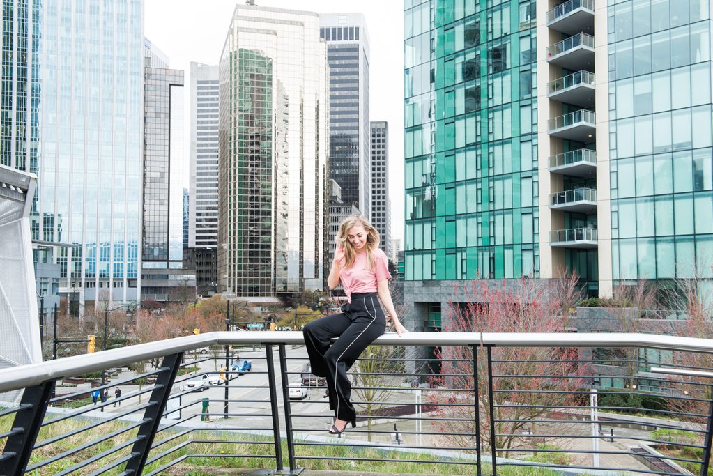 Christie Lohr is photographed wearing Brunette the Label in Vancouver.