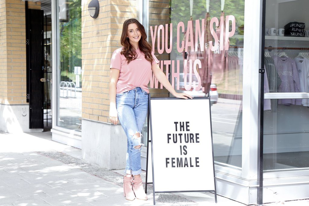 Lindsay Pearce is photographed standing outside of the Brunette the Label Flagship Store in Vancouver.