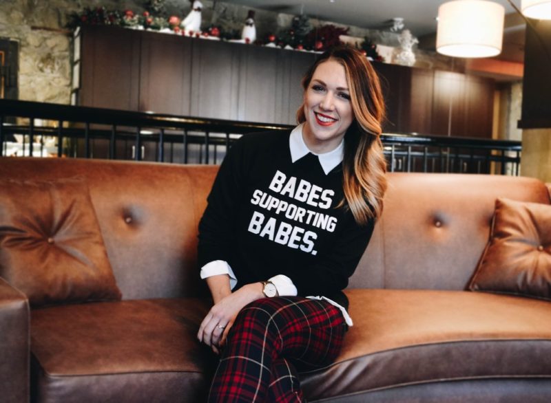 Mandy Balak of The Ace Class is photographed wearing the Babes Supporting Babes Crew Neck Sweatshirt by Brunette the Label.