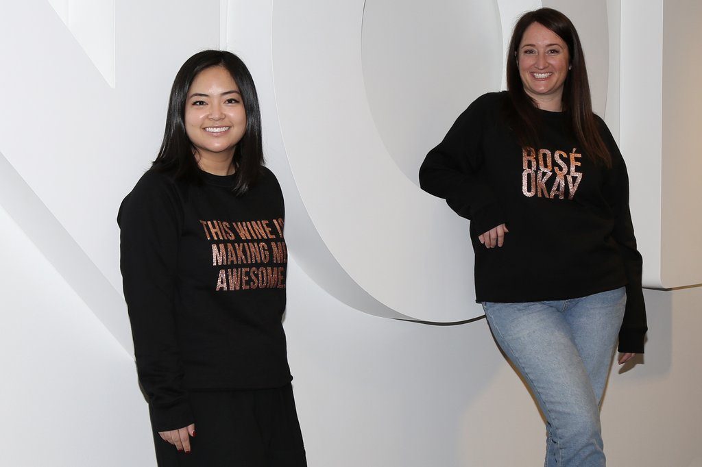 Two members of the Nordstrom Sleepwear Buying Team are photographed together wearing Brunette the Label.