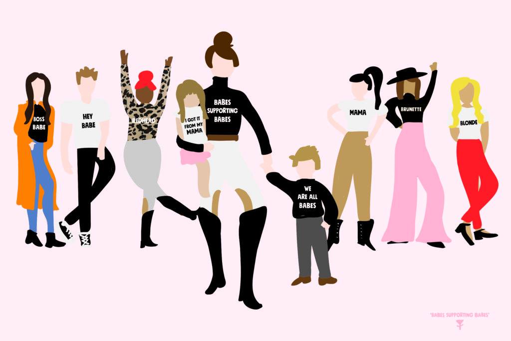 A graphic drawing by Alli Addison featuring different Brunette the Label Crew Neck Sweatshirts for The Babe List.
