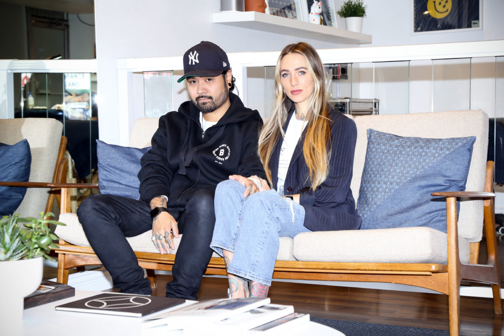 Female entrepreneur Shaughnessy Otsuji is photographed with her husband Kyle at their office for Studio Sashiko.