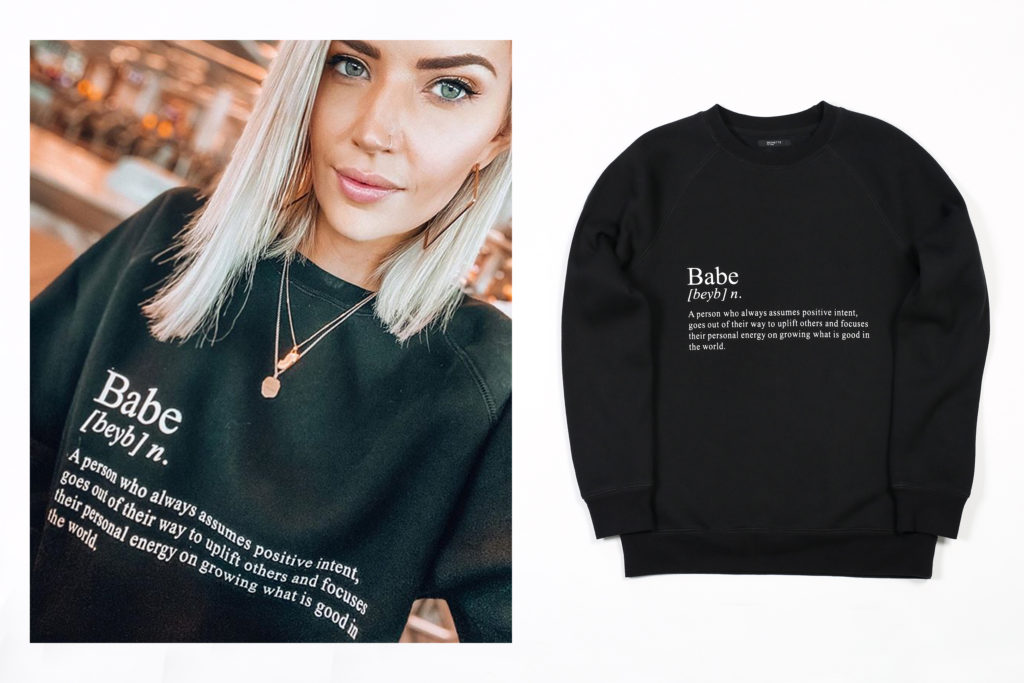 Sarah Nicole Landry of The Birds Papaya is photographed wearing the Definition of a Babe Crew Neck Tee by Brunette the Label.